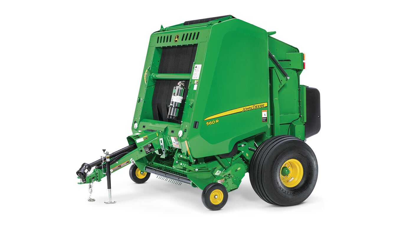 A John Deere 560R round baler.