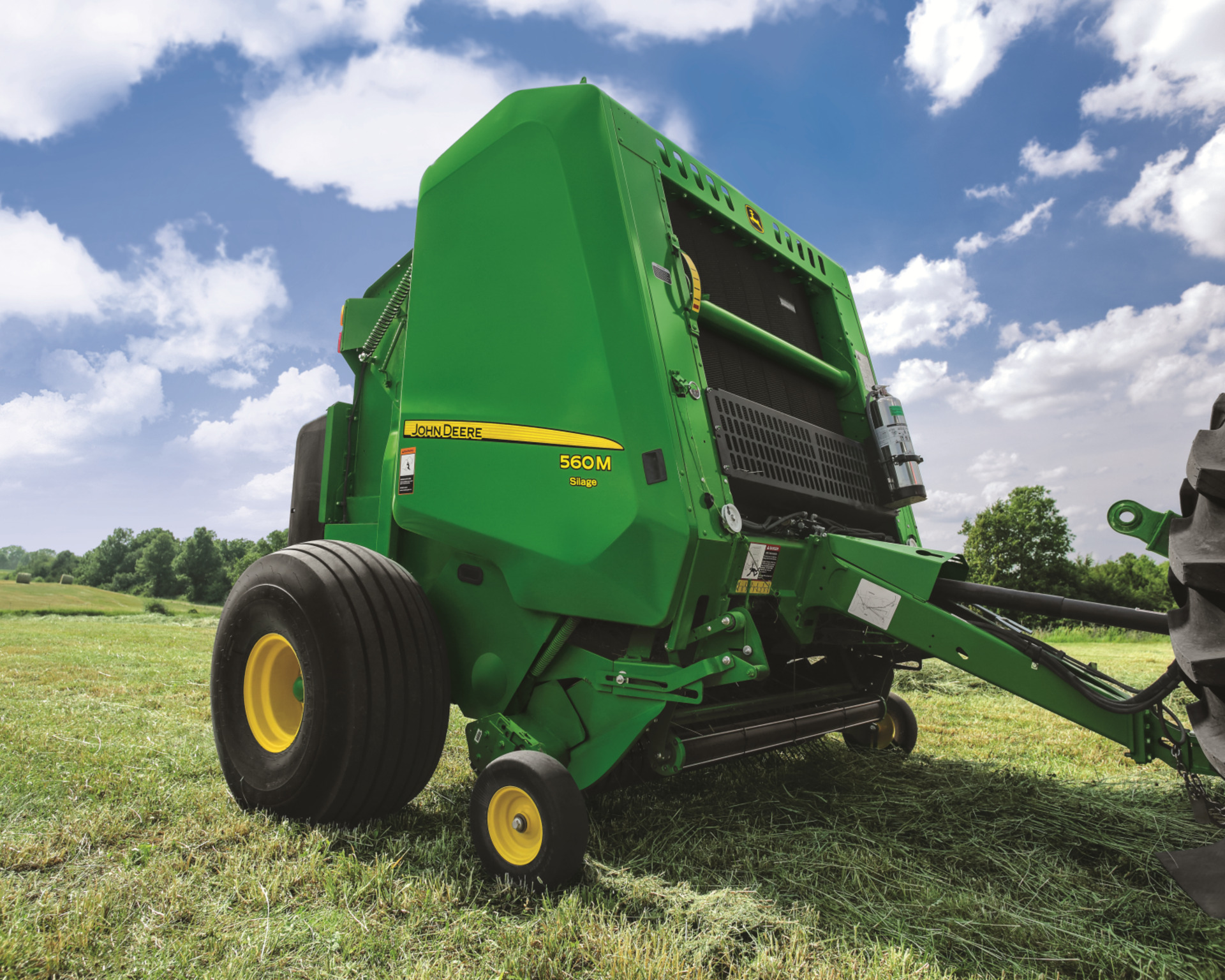 A round baler used on a farm in Texas to bale hay.