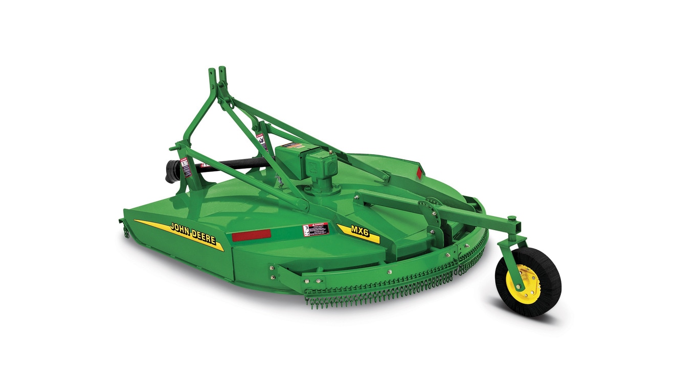 A John Deere MX6 rotary cutter attachment.